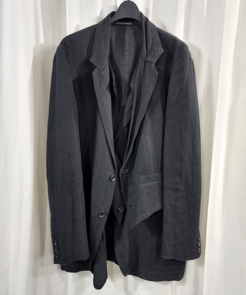 02ss yohji yamamoto pour homme 黒 レイヤードデザインジャケット...