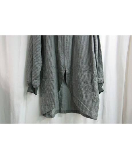 80's 初期 COMME des GARCONS HOMME PLUS カーキ エンビ風 ストライプロングブルゾン PJ-110910