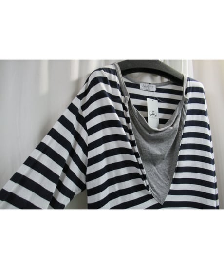 15ss yohji yamamoto pour homme ネイビー×ホワイト ストライプデザインTシャツ（HU-T43-096）
