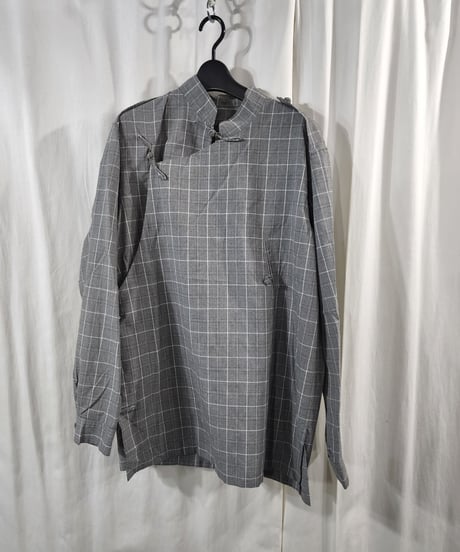 yohji yamamoto pour homme グレーチェックチャイナ風デザインブラウス (HB-B21-928)