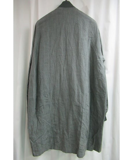 80's 初期 COMME des GARCONS HOMME PLUS カーキ エンビ風 ストライプロングブルゾン PJ-110910