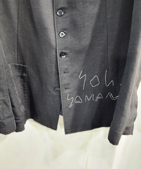 2015ss yohji yamamoto pour homme 黒 ヨウジロゴ入りフロッキージャケット (HO-J40-314)