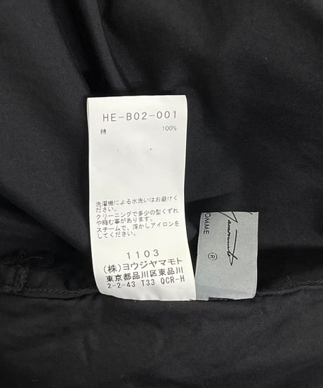 2022AW yohji yamamoto pour homme コットンブラウス（HE-B02-001）