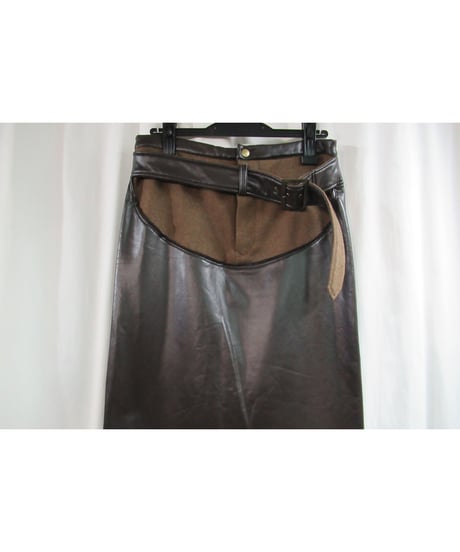 90's Y's yohji yamamoto vintage 茶 フェイクレザーデザインスカート YE-S05-803