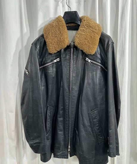2004AW yohji yamamoto pour homme ファー付きファスナーレザーブルゾン（HJ-Y11-745）