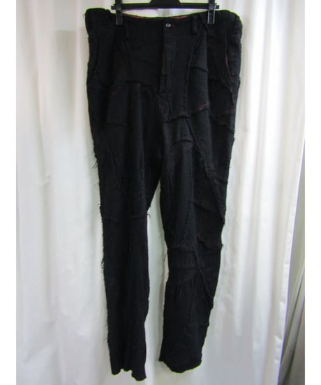 00aw yohji yamamoto POUR HOMME 製品染め ダメージ加工パッチワークパンツ