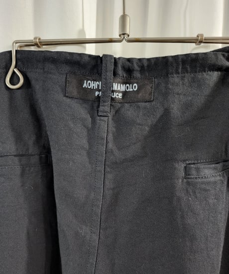 14aw yohji yamamoto pour homme 黒 綿 ウエストひもパンツ (HF-P02-001)