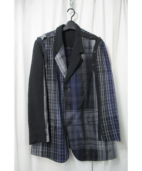 21ss yohji yamamoto pour homme 麻 チェック アシトメリーデザインジャケット（HD-J45-831）