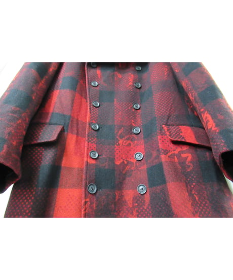 2020aw yohji yamamoto pour homme チェックデザイン 赤 ロングコート （HR-C13-127）