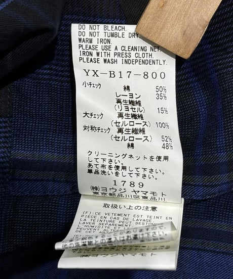 Y's yohji yamamoto チェック柄ドレープロングブラウス（YX-B17-800）