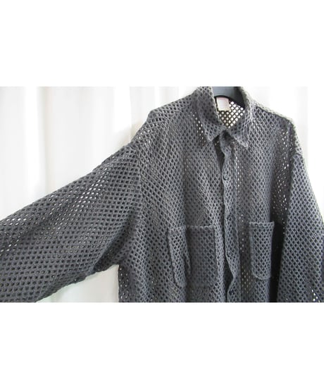 94ss yohji yamamoto pour homme vintage グレー メッシュデザインブラウス（HT-B27-053）