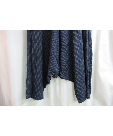 16ss yohji yamamoto pour homme 紺 ストライプシワ加工 サルエルワイドパンツ HO-P78-902