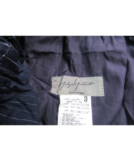 16ss yohji yamamoto pour homme 紺 ストライプシワ加工 サルエルワイドパンツ HO-P78-902