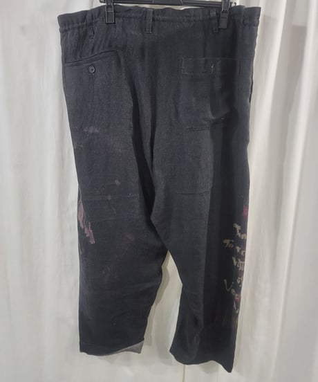 2020ss yohji yamamoto pour homme 麻 プリントパンツ(HN-P38-803)