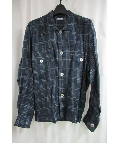 初期 80's COMME des GARCONS HOMME 紺 チェック 麻 シャツジャケット HJ-020600