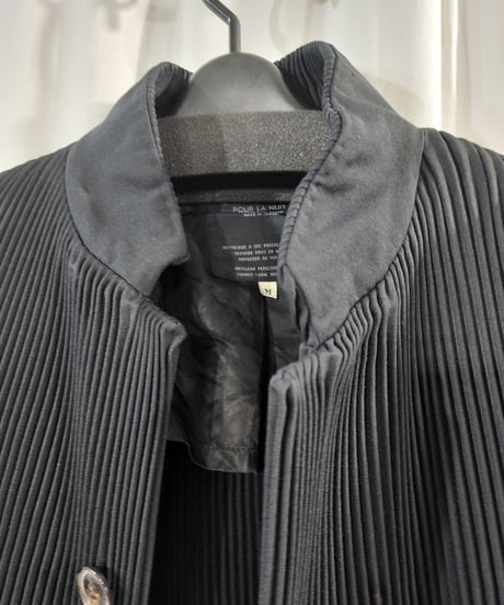 1980’s yohji yamamoto femme  pour LA NUIT   M's collection  vintage 黒 プリーツ ロングジャケット (F-MJ1)