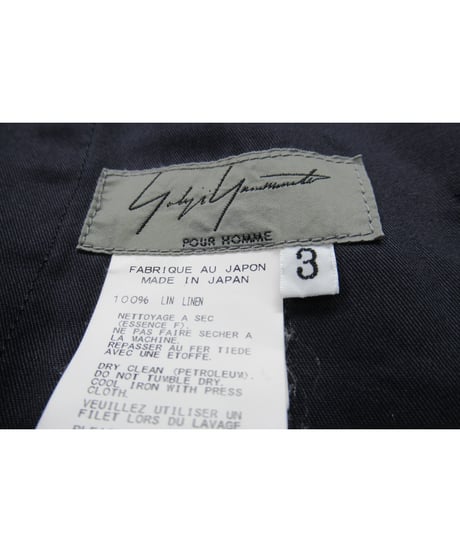14ss yohji yamamoto pour homme 麻 紺 シンプルワイドパンツ（HG-P05-300）