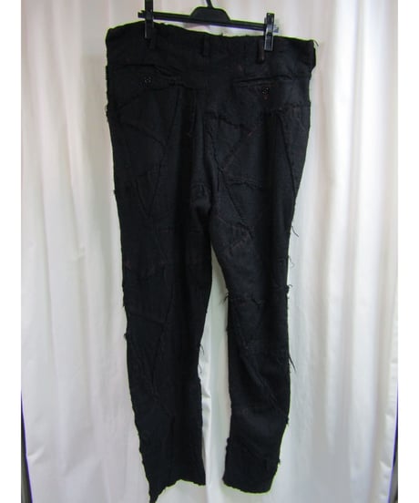 00aw yohji yamamoto POUR HOMME 製品染め ダメージ加工パッチワークパンツ