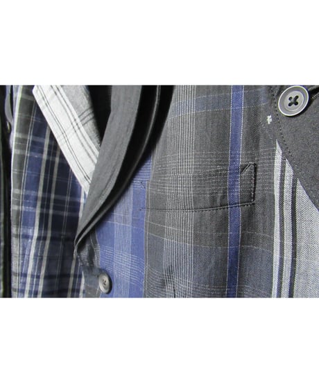 21ss yohji yamamoto pour homme 麻 チェック アシトメリーデザインジャケット（HD-J45-831）