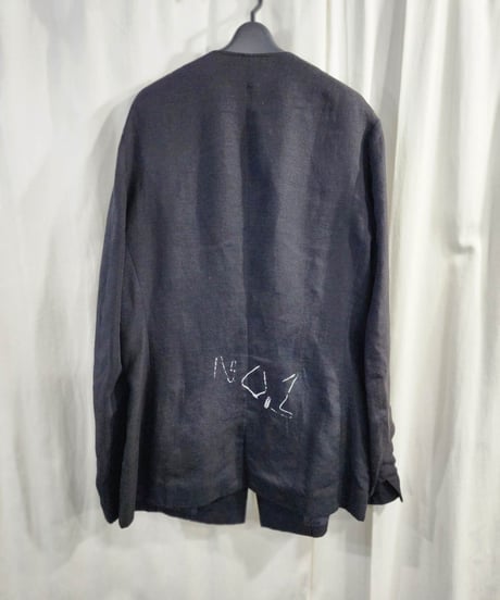 2015ss yohji yamamoto pour homme 黒 ヨウジロゴ入りフロッキージャケット (HO-J40-314)
