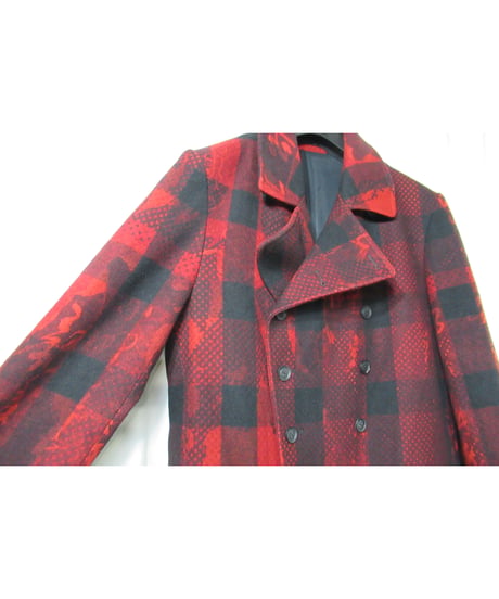 2020aw yohji yamamoto pour homme チェックデザイン 赤 ロングコート （HR-C13-127）