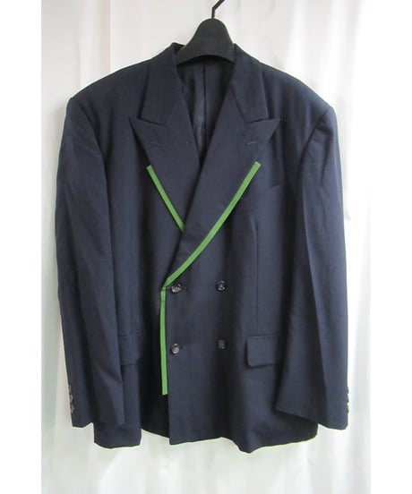 AD1989 COMME des GARCONS HOMME PLUS 紺 襟テープ付きダブルジャケット PJ-11014M