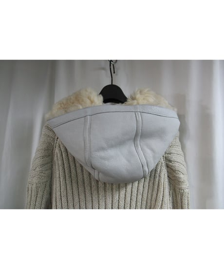 SAMPLE  yohji yamamoto pour homme レザー切替えフード付きニットジャケット J40-807