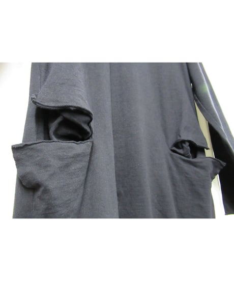 15aw yohji yamamoto pour homme 黒 ヘンリーネック ロングデザインカットソー（HY-T14-076）
