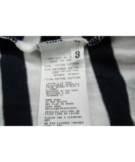 15ss yohji yamamoto pour homme ネイビー×ホワイト ストライプデザインTシャツ（HU-T43-096）