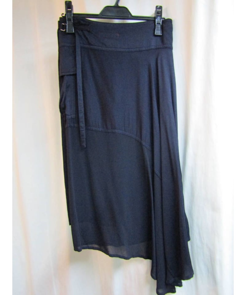 Y's by Yohji Yamamoto 巻きスカート 赤タグ Y's yohji yamamoto 紺 切替デザイン巻きスカート YT-S55-85