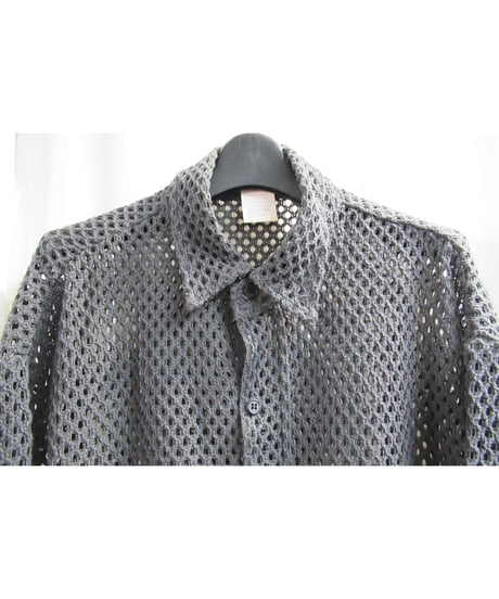 94ss yohji yamamoto pour homme vintage グレー メッシュデザインブラウス（HT-B27-053）