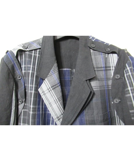 21ss yohji yamamoto pour homme 麻 チェック アシトメリーデザインジャケット（HD-J45-831）