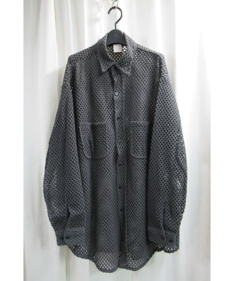 94ss yohji yamamoto pour homme vintage グレー メッシュデザインブラウス（HT-B27-053）