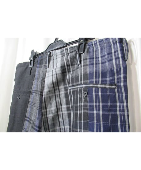 21ss yohji yamamoto pour homme 麻 チェック アシトメリーデザインパンツ（HD-P63-831）