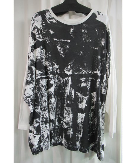 18aw B yohji yamamoto +noir 白 顔料プリントデザインカットソー NV-T55-071