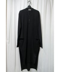 15aw yohji yamamoto pour homme 黒 ヘンリーネック ロングデザインカットソー（HY-T14-076）