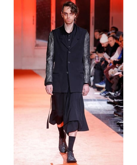 レア 18aw yohji yamamoto pour homme 黒 袖 鹿革切替えデザインジャケット HV-J14-100