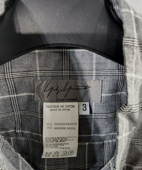 yohji yamamoto pour homme グレーチェックチャイナ風デザインブラウス (HB-B21-928)