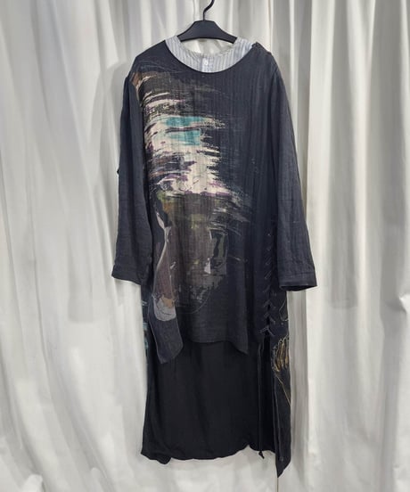 2020ss yohji yamamoto pour homme 麻 デザインロングブラウス(HN-B28-801)