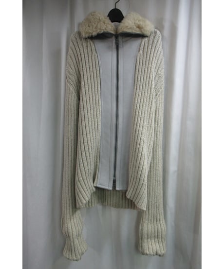 SAMPLE  yohji yamamoto pour homme レザー切替えフード付きニットジャケット J40-807