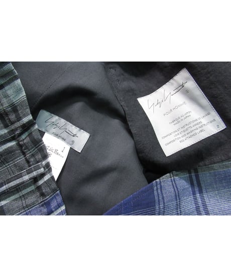 21ss yohji yamamoto pour homme 麻 チェック アシトメリーデザインセットアップ（HD-J45-831/HD-P63-831）
