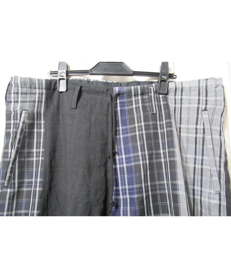 21ss yohji yamamoto pour homme 麻 チェック アシトメリーデザインパンツ（HD-P63-831）