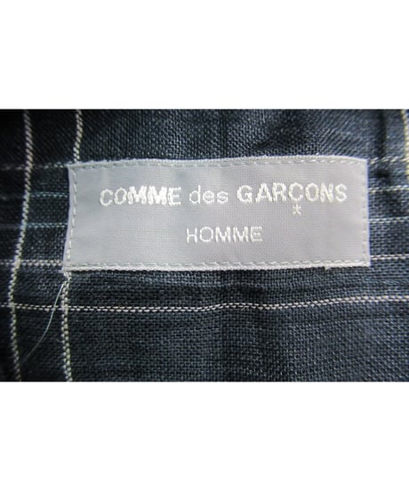 初期 80's COMME des GARCONS HOMME 紺 チェック 麻 シャツジャケット HJ-020600