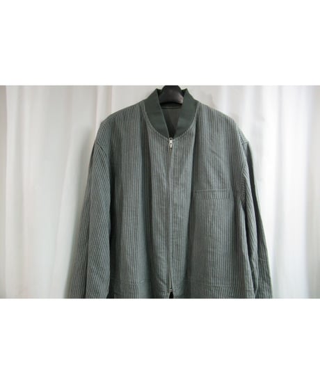 80's 初期 COMME des GARCONS HOMME PLUS カーキ エンビ風 ストライプロングブルゾン PJ-110910