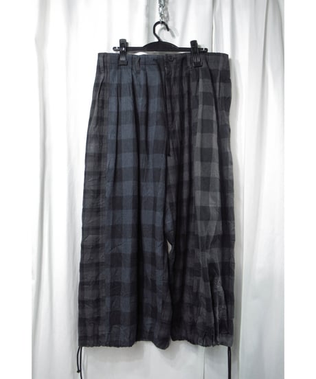 19aw yohji yamamoto pour homme コットン 切替えデザイン チェックパンツ（HC-P69-817）