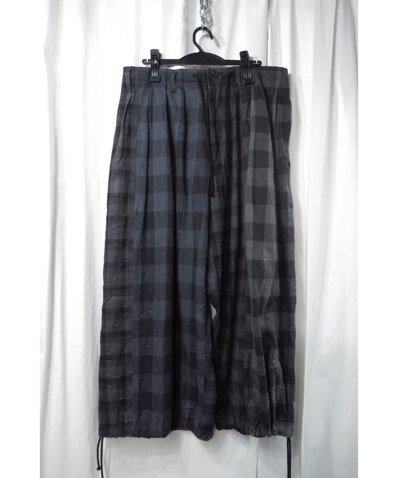 yohji yamamoto POUR HOMME / ボトム/1/コットン/BRW/チェック/HX-P63-032 19aw yohji yamamoto pour homme コットン 切替えデザイン チェッ