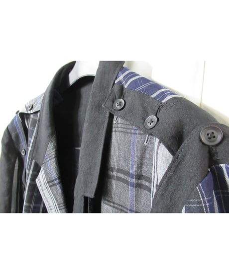 21ss yohji yamamoto pour homme 麻 チェック アシトメリーデザインジャケット（HD-J45-831）