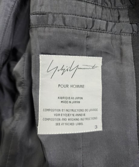 2015ss yohji yamamoto pour homme 黒 ヨウジロゴ入りフロッキージャケット (HO-J40-314)