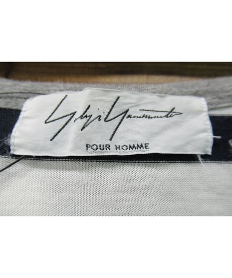 15ss yohji yamamoto pour homme ネイビー×ホワイト ストライプデザインTシャツ（HU-T43-096）