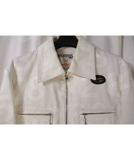 レア AD2002 初期 JUNYA WATANABE MAN×ルイスレザーLewis Leathers 白数字プリントライダースコットン素材ブルゾン（WI-J036）